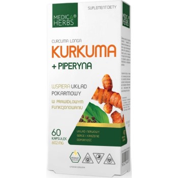 Kurkum 600mg + Piperiin (60kaps/60serv) MEDICA HERBS EU