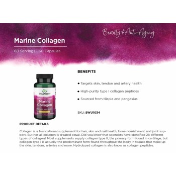 Marine Collagen 400mg Type 1 Hydrolyzed (60caps/60serv) Swanson USA